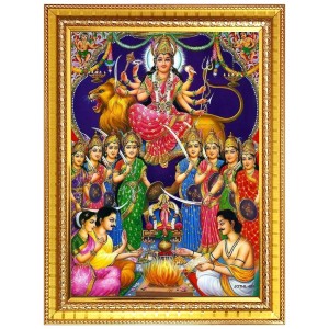 Durga matha Photo Frame - 12x16 Inches, Brown Wooden Frame for Home, Office & Temple Decoration