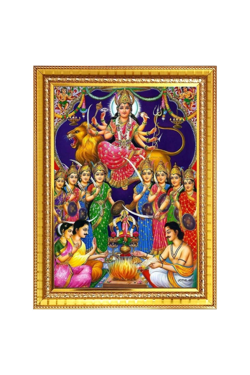 Durga matha Photo Frame - 10x14 Inches, Brown Wooden Frame for Home, Office & Temple Decoration