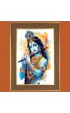 Krishna with murali Photo Frame - 10x14 Inches, Brown Wooden Frame for Home, Office & Temple Decoration