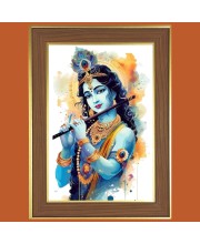 Krishna with murali Photo Frame - 10x14 Inches, Brown Wooden Frame for Home, Office & Temple Decoration