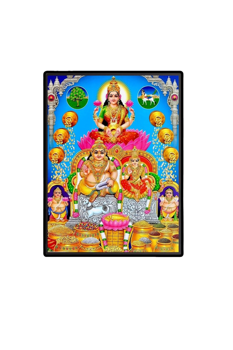 Lakshmi Kubera Laminated Photo - 5x7 Inches, Divine Blessings for Home & Office and Temple Decoration