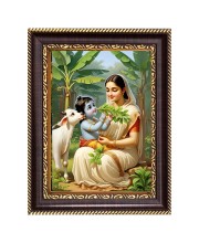 Krishna Yashoda Digital Print Photo 6.7x8.7 inches - Vibrant Religious Wall Art for Home or Office Decor.