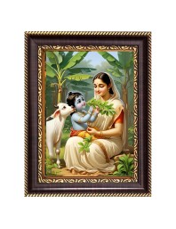 Krishna Yashoda Digital Print Photo 6.7x8.7 inches - Vibrant Religious Wall Art for Home or Office Decor.