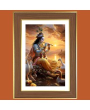 Lord Shri Krishna Photo Frame - 10x14 Inches, Brown Wooden Frame for Home, Office & Temple decoration