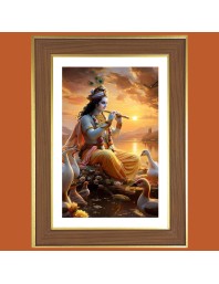 Lord Shri Krishna Photo Frame - 10x14 Inches, Brown Wooden Frame for Home, Office & Temple decoration