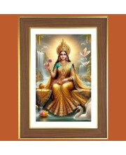 Jai Maa Lakshmi Photo Frame - 10x14 Inches, Brown Wooden Frame for Home, Office & Temple Decoration