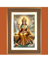 Jai Maa Lakshmi Photo Frame - 10x14 Inches, Brown Wooden Frame for Home, Office & Temple Decoration