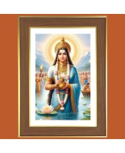 Ganga Devi Photo Frame - 10x14 Inches, Brown Wooden Frame for Home, Office & Temple Decoration