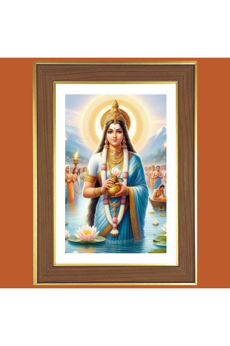 Ganga Devi Photo Frame - 10x14 Inches, Brown Wooden Frame for Home, Office & Temple Decoration