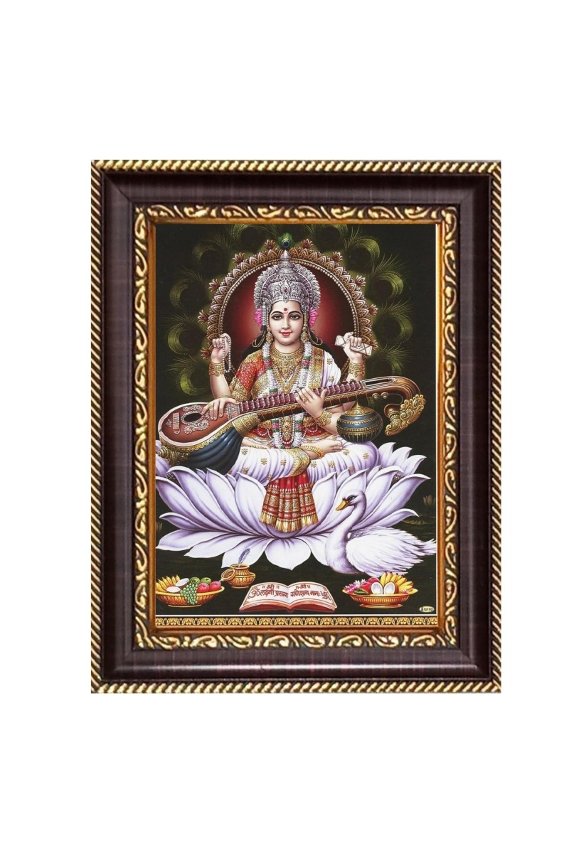 Maa Saraswati Digital Print Photo 14.7x16.7 inches (I6057) - Vibrant Religious Wall Art for Home or Office Decor.