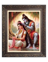 Lord Shiv With Maa Parvati Big Photo Frame - 16x20 Inches for Home & Office Decoration