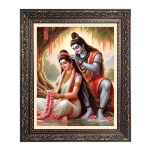 Lord Shiv With Maa Parvati Big Photo Frame - 16x20 Inches for Home & Office Decoration