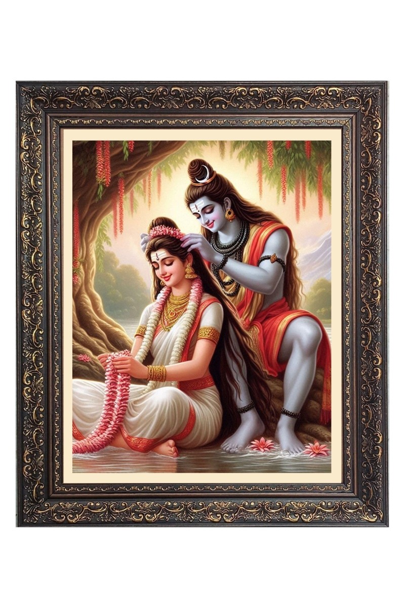 Lord Shiv With Maa Parvati Big Photo Frame - 18x22 Inches for Home & Office Decoration