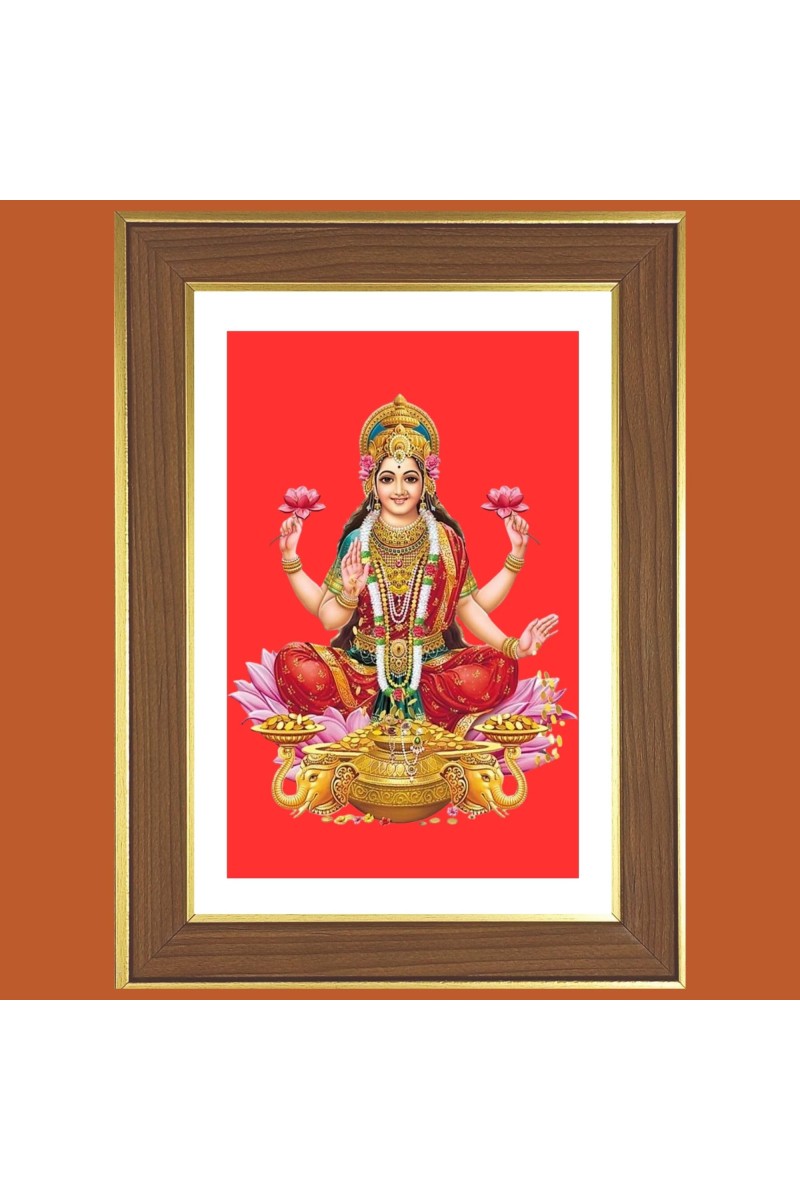 Goddess Lakshmi Photo Frame - 10x14 Inches, Brown Wooden Frame for Home, Office & Temple Decoration