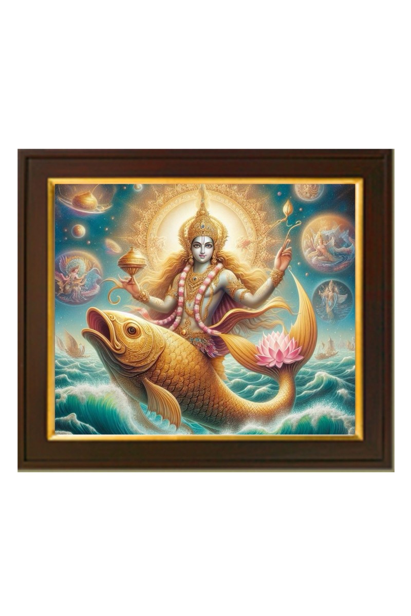 Hitech Sales Lord Vishnu Religious Wood Photo Frames With Acrylic Sheet (Glass) For Worship/Pooja (10 x 12 Inch, Multicolour, Synthetic) Wall Mount