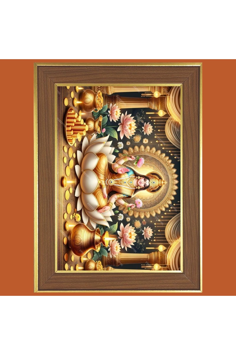 Maa Saraswati Photo Frame - 10x14 Inches, Brown Wooden Frame for Home, Office & Temple Decoration