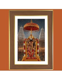 Lord Venkateshwara Photo Frame - 10x14 Inches, Brown Wooden Frame for Home, Office & Temple decoration
