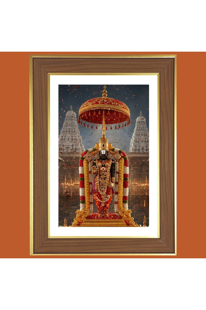 Lord Venkateshwara Photo Frame - 12x16 Inches, Brown Wooden Frame for Home, Office & Temple decoration