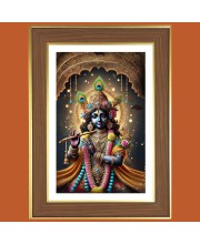 Lord krishna Photo Frame - 10x14 Inches, Brown Wooden Frame for Home, Office & Temple Decoration