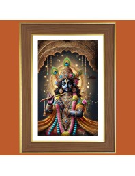 Lord krishna Photo Frame - 10x14 Inches, Brown Wooden Frame for Home, Office & Temple Decoration