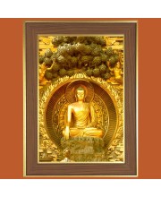Peaceful Buddha Photo Frame - 10x14 Inches, Brown Wooden Frame for Home, Office & Temple Decoration