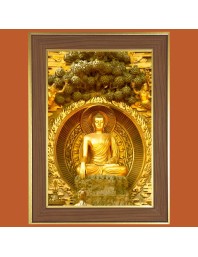 Peaceful Buddha Photo Frame - 12x16 Inches, Brown Wooden Frame for Home, Office & Temple Decoration