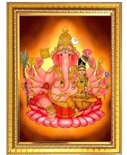 Maha Ganapati Photo Frame 14x18 Inches – Decorative Hindu God Wall Art for Home & Office | Lord Ganesha Picture Frame for Pooja Room, Housewarming & Spiritual Gifts