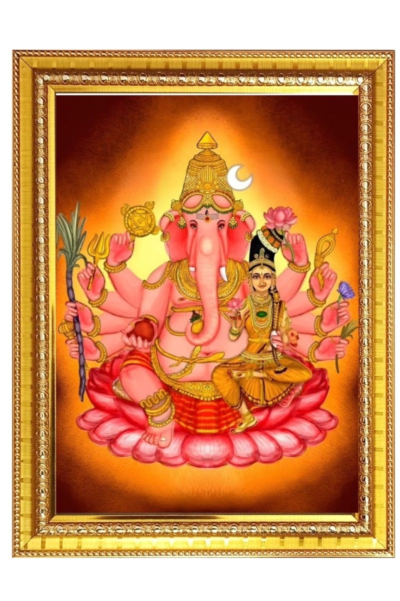 Maha Ganapati Photo Frame 14x18 Inches – Decorative Hindu God Wall Art for Home & Office | Lord Ganesha Picture Frame for Pooja Room, Housewarming & Spiritual Gifts