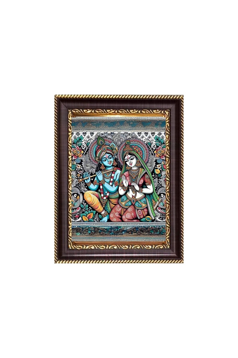 Sri Radha Krishna Digital Print Photo 6.7x8.7 inches - Vibrant Religious Wall Art for Home, Office and Temple Decor.
