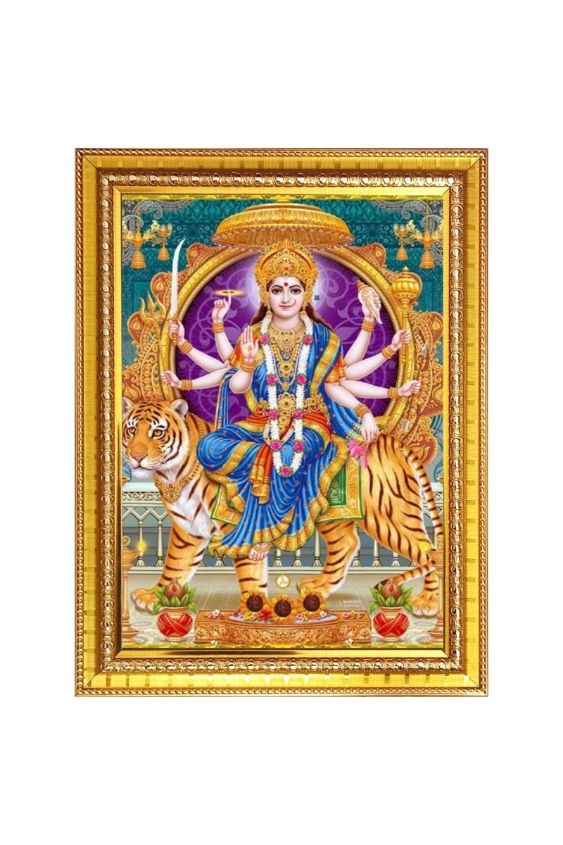 Goddess durga matha Photo Frame - 10x14 Inches, Brown Wooden Frame for Home, Office & Temple Decoration