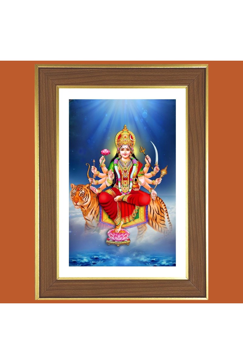 Hindu Kali Goddess Photo Frame - 10x14 Inches, Brown Wooden Frame for Home, Office & Temple Decoration