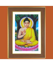 Calmness Buddha Photo Frame - 10x14 Inches, Brown Wooden Frame for Home, Office & Temple Decoration