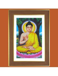 Calmness Buddha Photo Frame - 10x14 Inches, Brown Wooden Frame for Home, Office & Temple Decoration