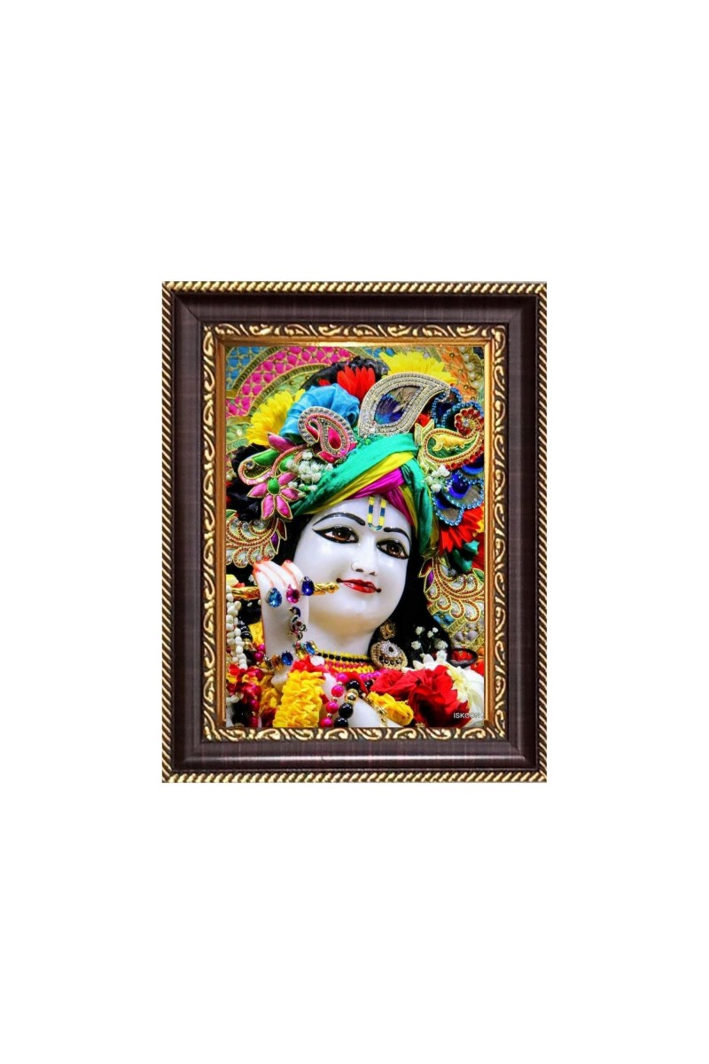 Sri Krishna with flute Digital Print Photo 6.7x8.7 inches - Vibrant Religious Wall Art for Home or Office Decor.