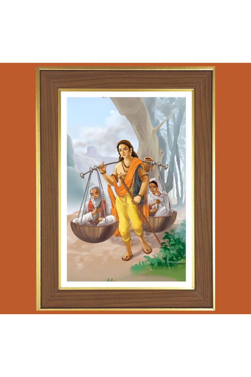 Shravan Kumar in Ramayana Photo Frame - 12x16 Inches, Brown Wooden Frame for Home, Office & Temple Decoration