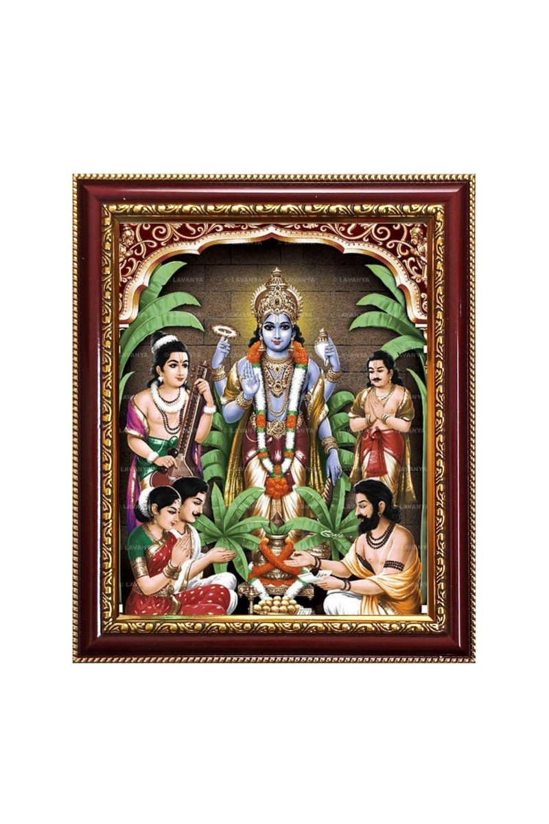Lord satyanarayana swami Photo Frame - 10x14 Inches, Brown Wooden Frame for Home, Office & Temple Decoration