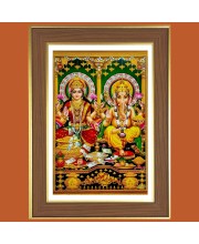 Goddess Lakshmi and Ganesha Photo Frame - 10x14 Inches, Brown Wooden Frame for Home, Office & Temple Decoration