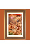Sri krishna and Arjuna Photo Frame - 10x14 Inches, Brown Wooden Frame for Home, Office & Temple Decoration