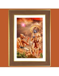 Sri krishna and Arjuna Photo Frame - 10x14 Inches, Brown Wooden Frame for Home, Office & Temple Decoration