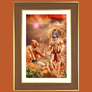 Sri krishna and Arjuna Photo Frame - 10x14 Inches, Brown Wooden Frame for Home, Office & Temple Decoration
