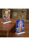 Lord Vishnu & Debi Lakhsmi Acrylic T-Style Photo Stand, Compact and Stylish Spiritual Display, easily change 2 photos (Pack of 1)
