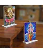 Lord Vishnu & Debi Lakhsmi Acrylic T-Style Photo Stand, Compact and Stylish Spiritual Display, easily change 2 photos (Pack of 1)