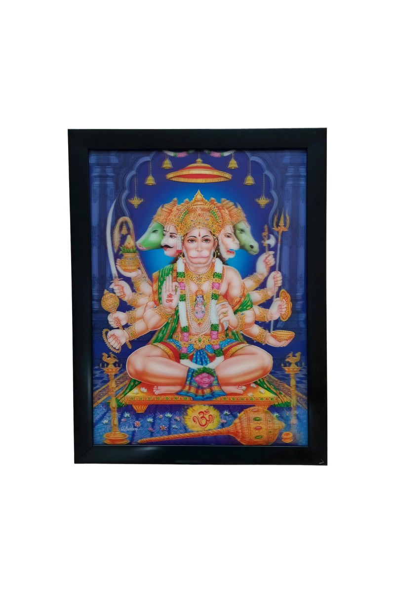 Hitech Panchmukhi Hanuman, Bajrangbali 3D Laminated Photo Frame - Perfect Décor for Walls, Tables, and Sacred Spaces. Great for Gifts, Puja, and Elevating Living Room Ambiance
