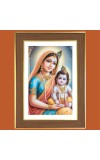 Krishna and Yashoda Photo Frame - 10x14 Inches, Brown Wooden Frame for Home, Office & Temple decoration