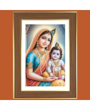 Krishna and Yashoda Photo Frame - 10x14 Inches, Brown Wooden Frame for Home, Office & Temple decoration