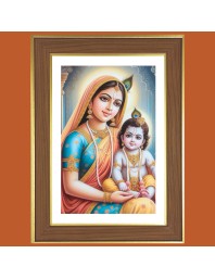 Krishna and Yashoda Photo Frame - 12x16 Inches, Brown Wooden Frame for Home, Office & Temple decoration