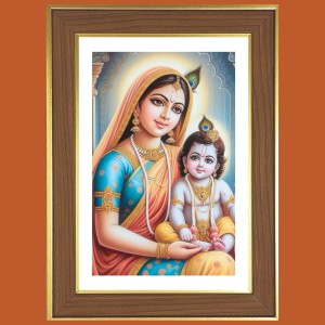 Krishna and Yashoda Photo Frame - 14x18 Inches, Brown Wooden Frame for Home, Office & Temple decoration