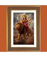 Maa Durga Photo Frame - 10x14 Inches, Brown Wooden Frame for Home, Office & Temple Decoration