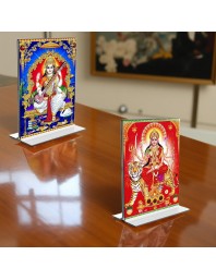 Debi Saraswati & Debi Durga Acrylic T-Style Photo Stand - 5x7 Inches, Compact and Stylish Spiritual Display, easily change 2 photos (Pack of 1)