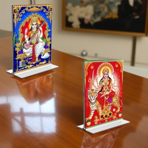 Debi Saraswati & Debi Durga Acrylic T-Style Photo Stand - 5x7 Inches, Compact and Stylish Spiritual Display, easily change 2 photos (Pack of 1) Debi Saraswati & Debi Durga Acrylic T-Style Photo Stand - 5x7 Inches, Compact and Stylish Spiritual Display, easily change 2 photos (Pack of 1)